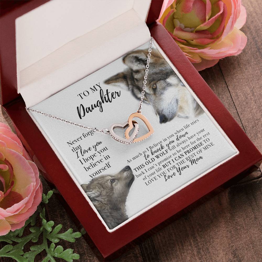 To My Daughter Necklace From Wolf Mom Interlocking Hearts Necklace