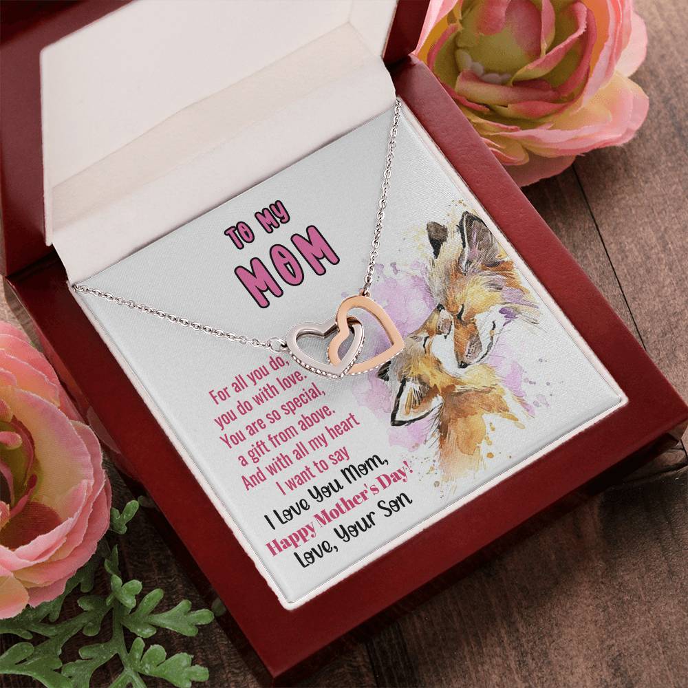 To My Mom Linked Hearts Necklace Gift From Son Interlocking Hearts Necklace