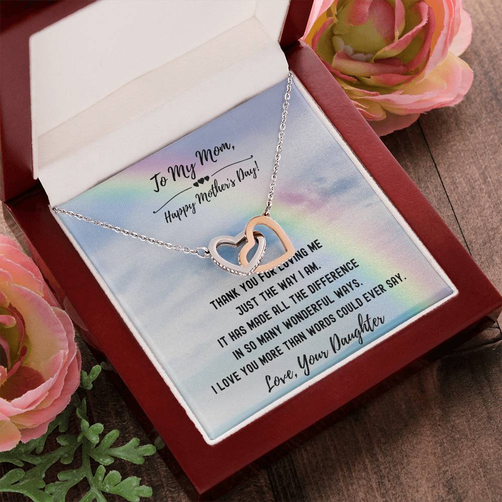 Thank You For Loving Me Mom - Hearts Necklace Interlocking Hearts Necklace