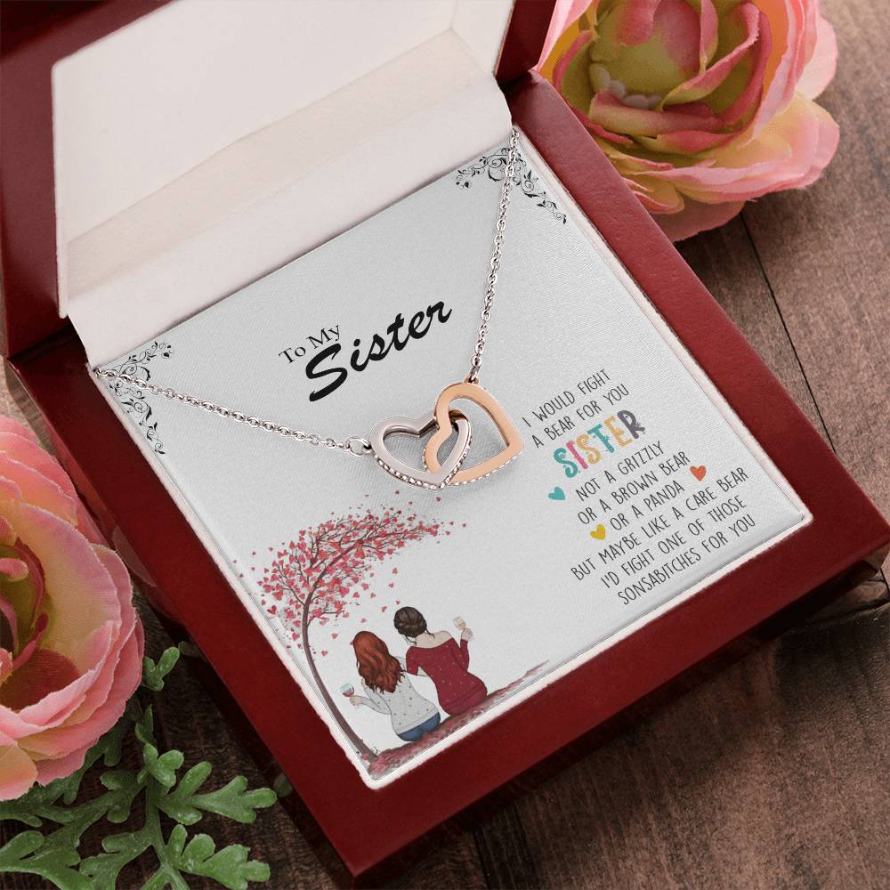 I Would Fight A Bear For You Sister - Personalized Necklace Interlocking Hearts Necklace