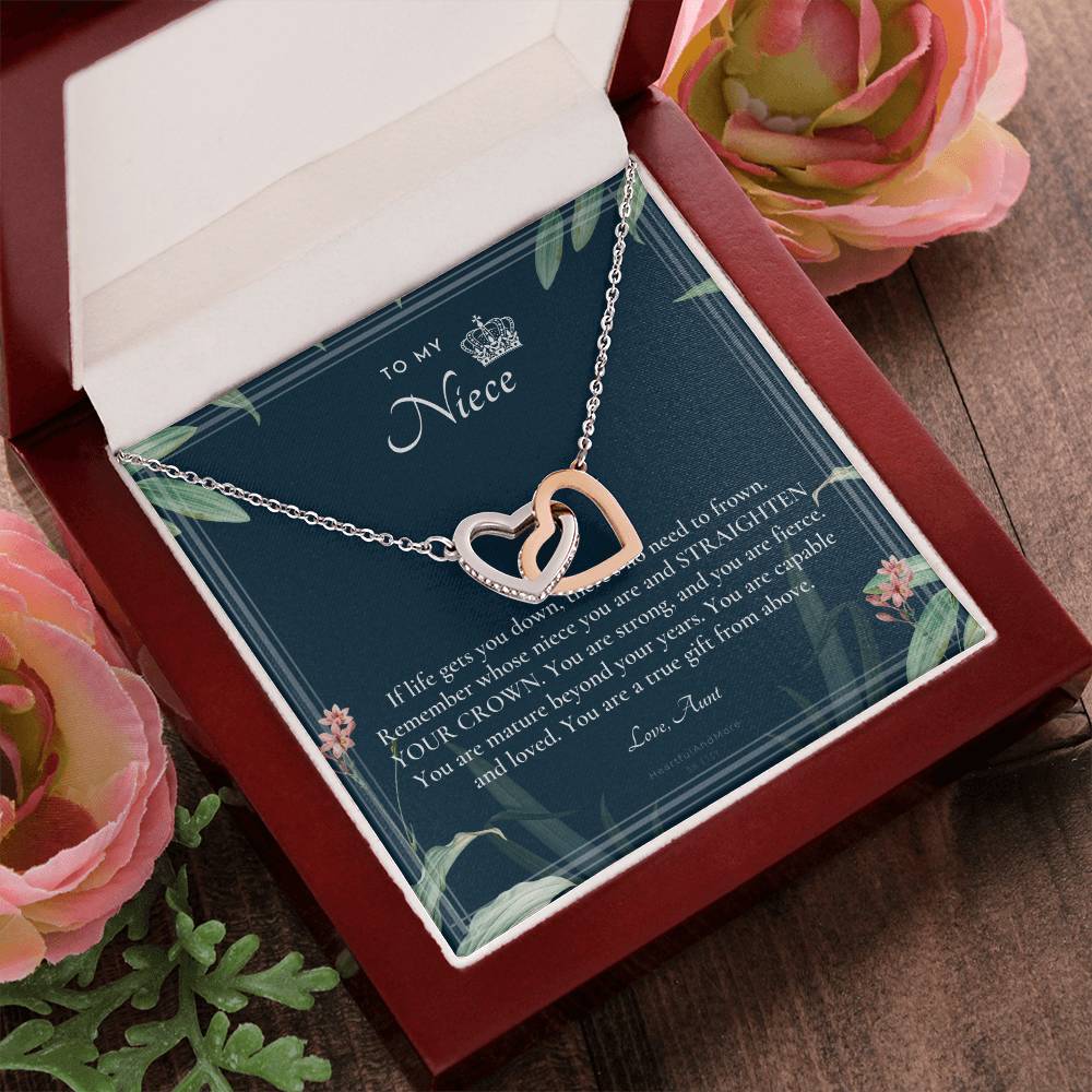 To My Niece Straighten Your Crown Necklace Aunt Niece Necklace Niece Birthday Gift Niece Graduation Gift Interlocking Hearts Necklace