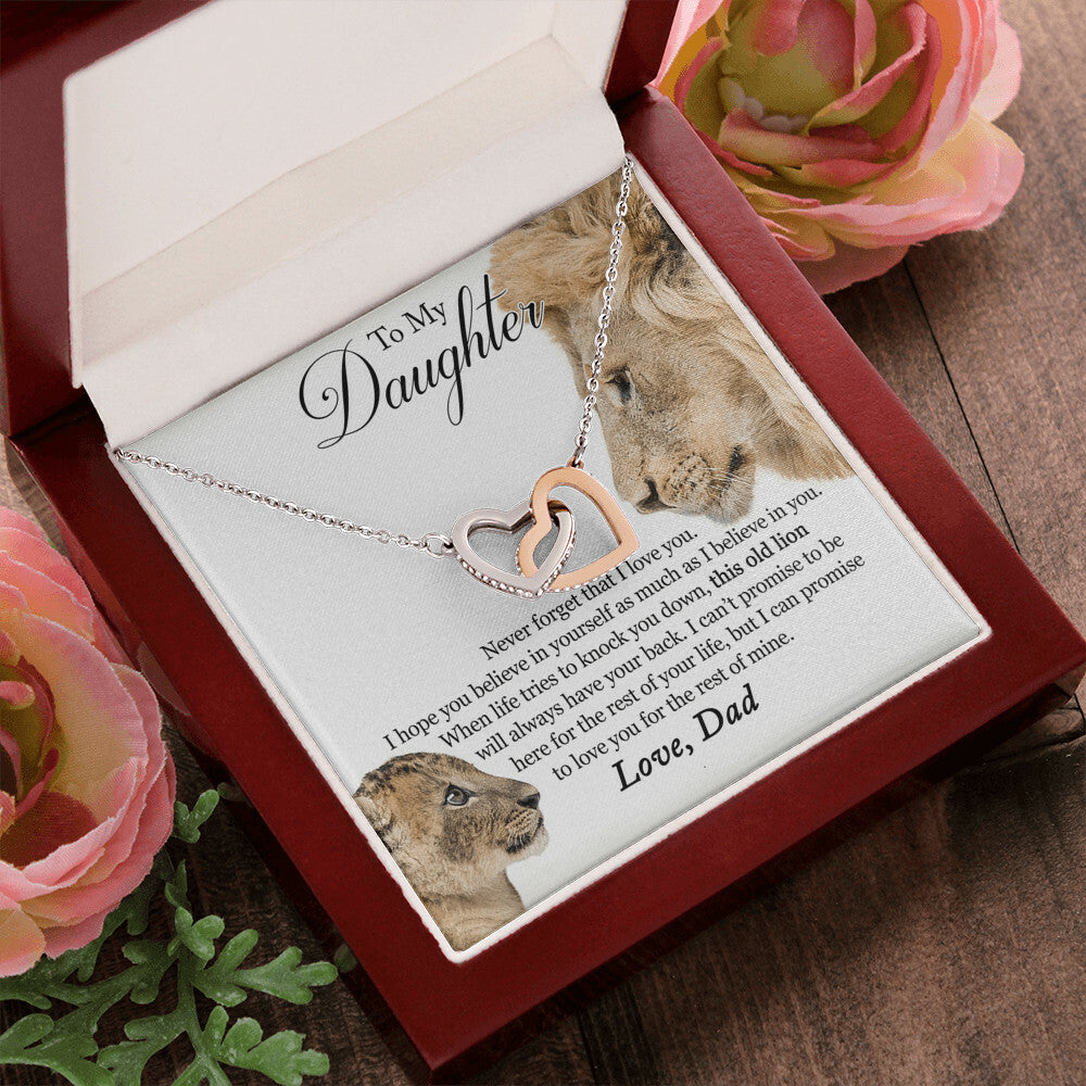 To My Daughter - This Old Lion Will Always Have Your Back Interlocking Hearts Necklace