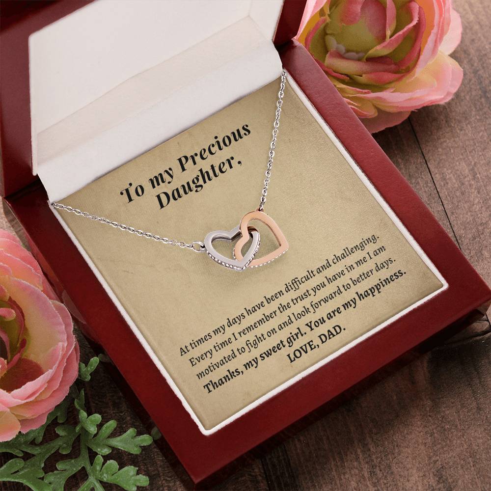 Gift For Daughter From Dad - Thanks My Sweet Girl You Are My Happiness Interlocking Hearts Necklace