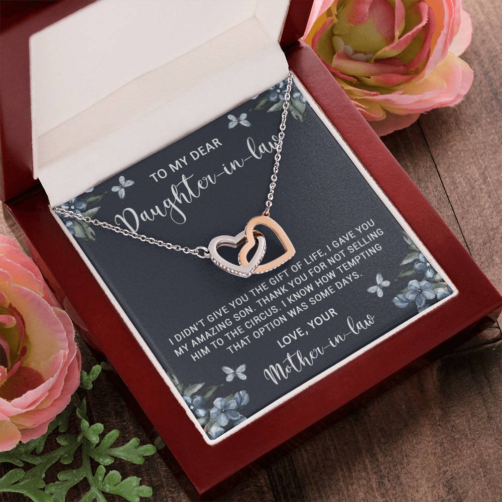 Daughter In Law Funny Gift Necklace From Mother In Law Interlocking Hearts Necklace
