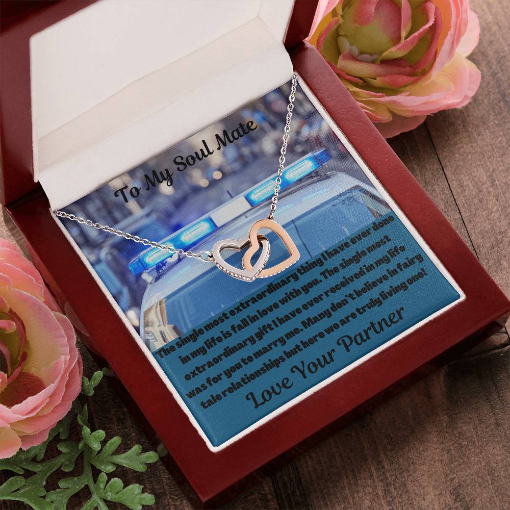 To My Soul Mate Police Partner Interlocking Hearts Necklace