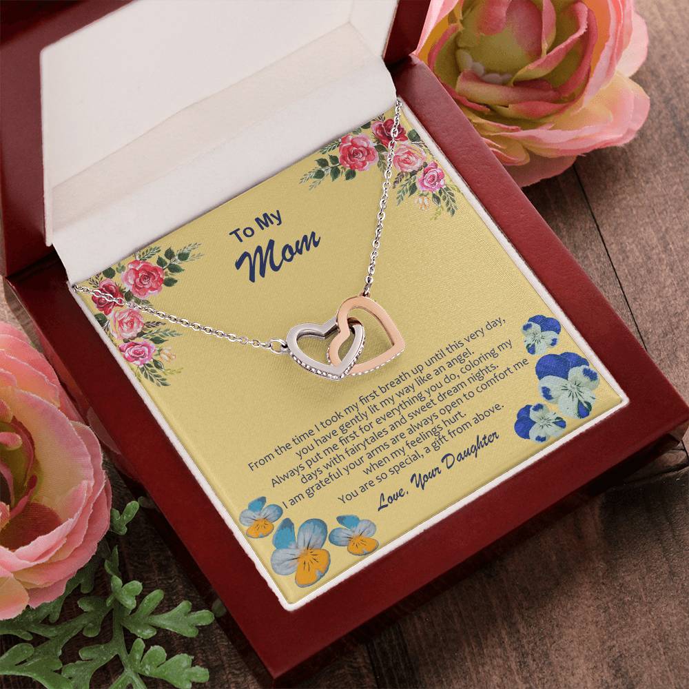 Heart Necklace With My Mom Is My Angel Card Interlocking Hearts Necklace