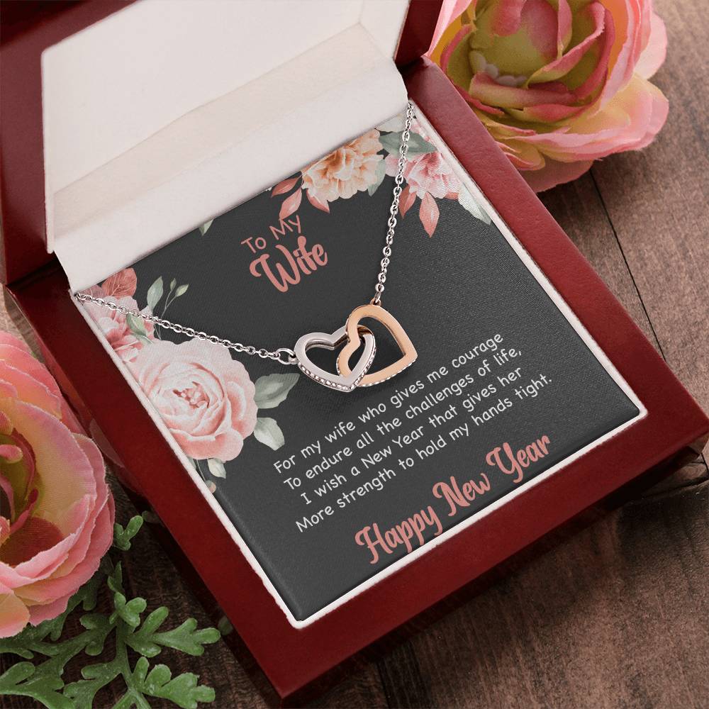 To My Wife - Happy New Year Interlocking Hearts Necklace