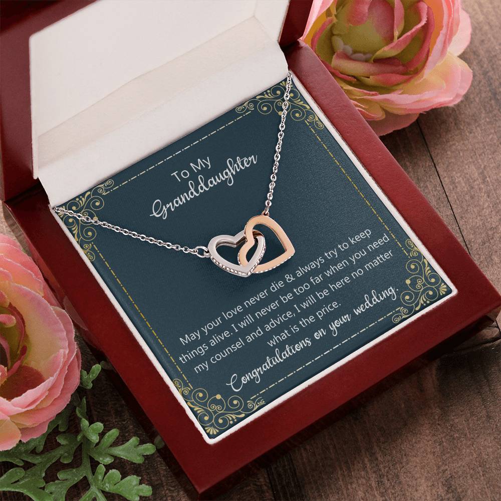 May Your Love Never Die - Granddaughter Wedding Gift Interlocking Hearts Necklace