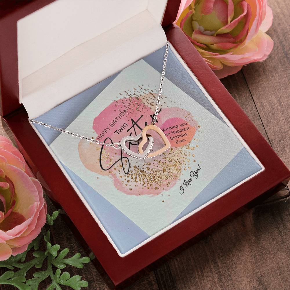 Double Hearts Necklace Happy Birthday Twin Sister Wishing You The Happiest Birthday Ever I Love You Interlocking Hearts Necklace