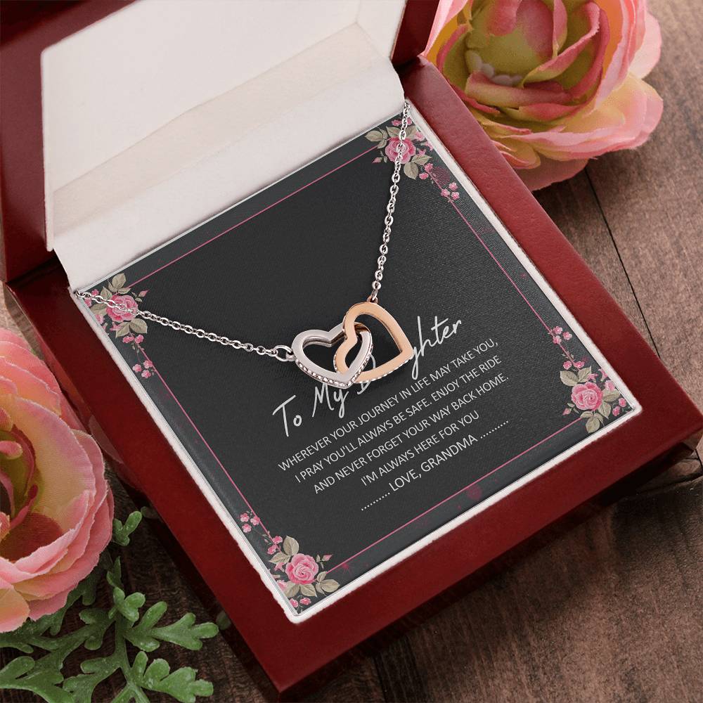 To My Daughter I'M Always Here For You Interlocking Hearts Necklace Birthday Message Card From Grandma
