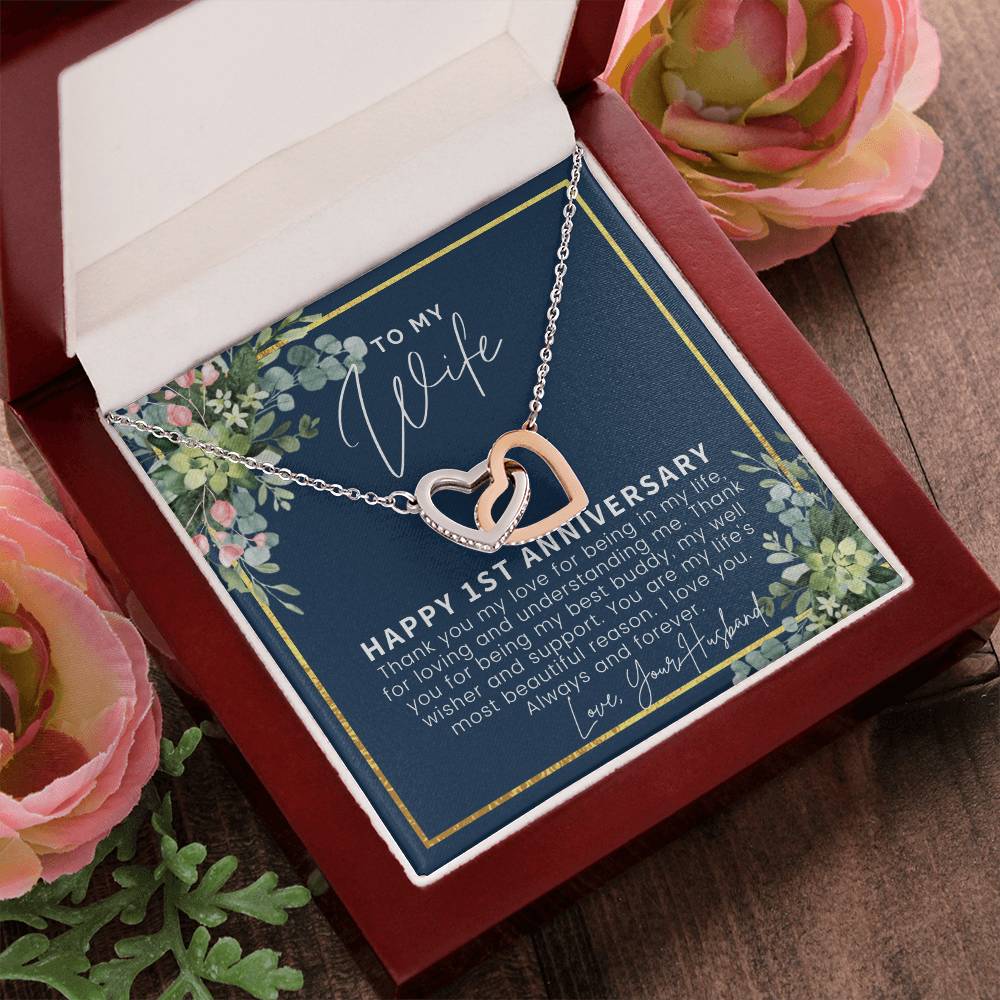 One Year Anniversary Gifts First Anniversary Gift For Her 1St Wedding Anniversary Gift For Wife First Year Anniversary Interlocking Hearts Necklace