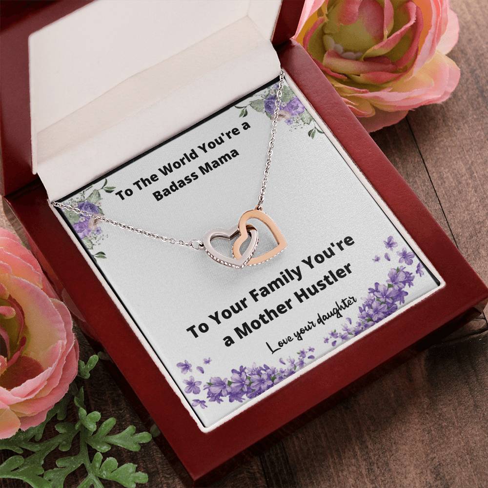 Necklace From Daughter Badass Mama Gift For Mother Gift Idea Best Mom Ever Interlocking Hearts Necklace