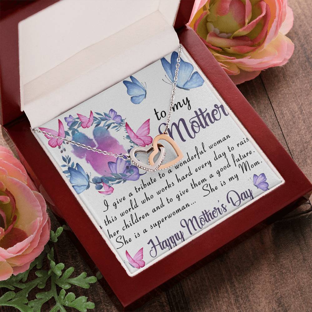 To My Mom- Pendant Necklace Birthday Gift Mothers Day Gift Jewelry For Her Interlocking Hearts Necklace