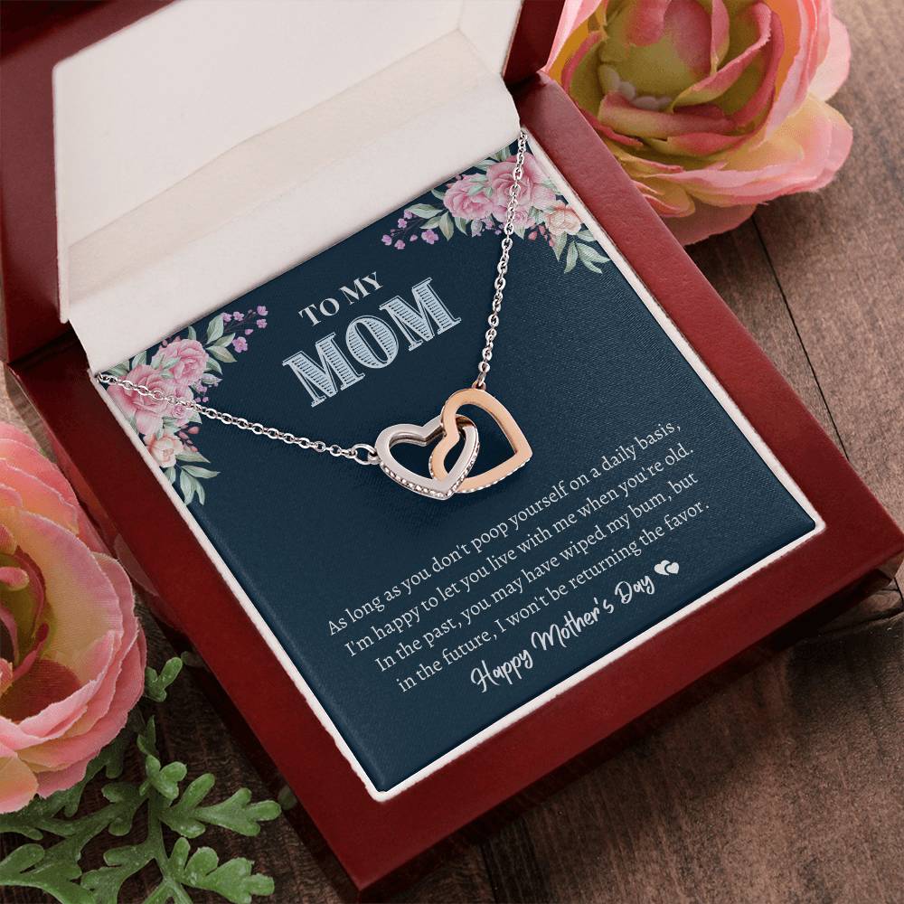 To My Mom - Don'T Poop Yourself - Interlocking Heart Necklace Interlocking Hearts Necklace