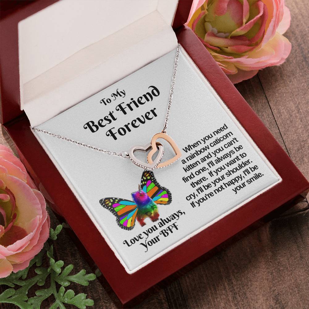 Rainbow Caticorn Linked Hearts Gift For Bff Interlocking Hearts Necklace