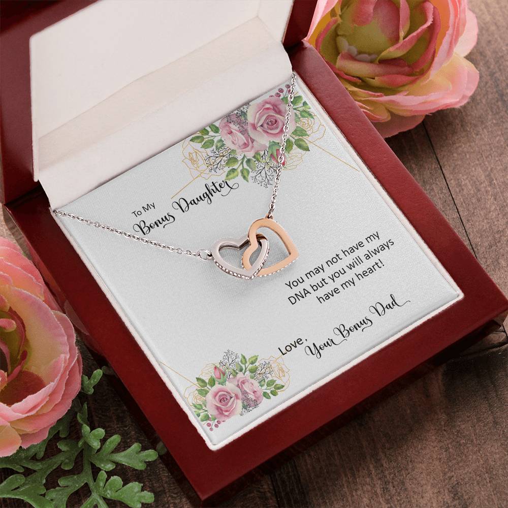 Bonus Daughter From Bonus Dad No Dna But You Have My Heart Interlocking Hearts Necklace
