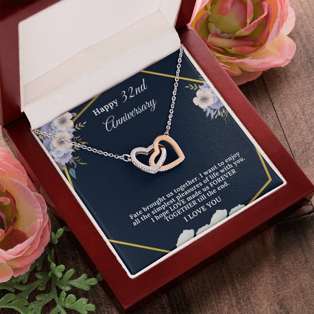 32 Year Anniversary Gift For Wife 32 Years Together For 32Nd Anniversary Anniversary Gift For Anniversary For Her Two Hearts Necklace Interlocking Hearts Necklace