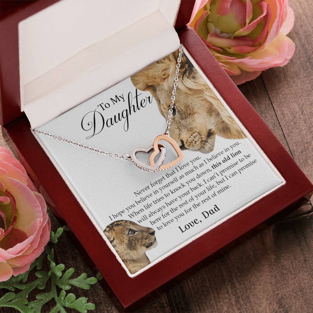 To My Daughter Interlocking Heart Necklace Old Lion Interlocking Hearts Necklace