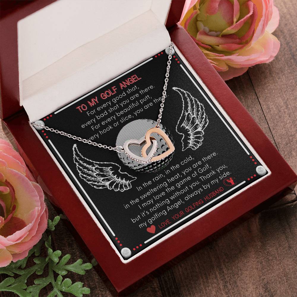To My Golf Angel - Never Ending Love Necklace - From Your Golfing Husband Interlocking Hearts Necklace