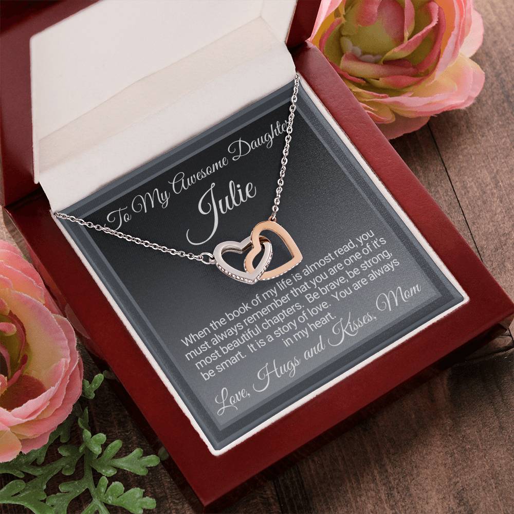 Personalized Awesome Daughter Necklace Gift From Mom Interlocking Hearts Necklace