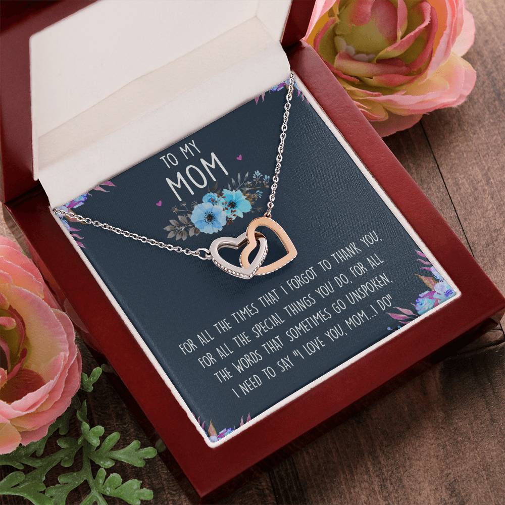 To My Mom Interlocking Hearts Necklace Message Card