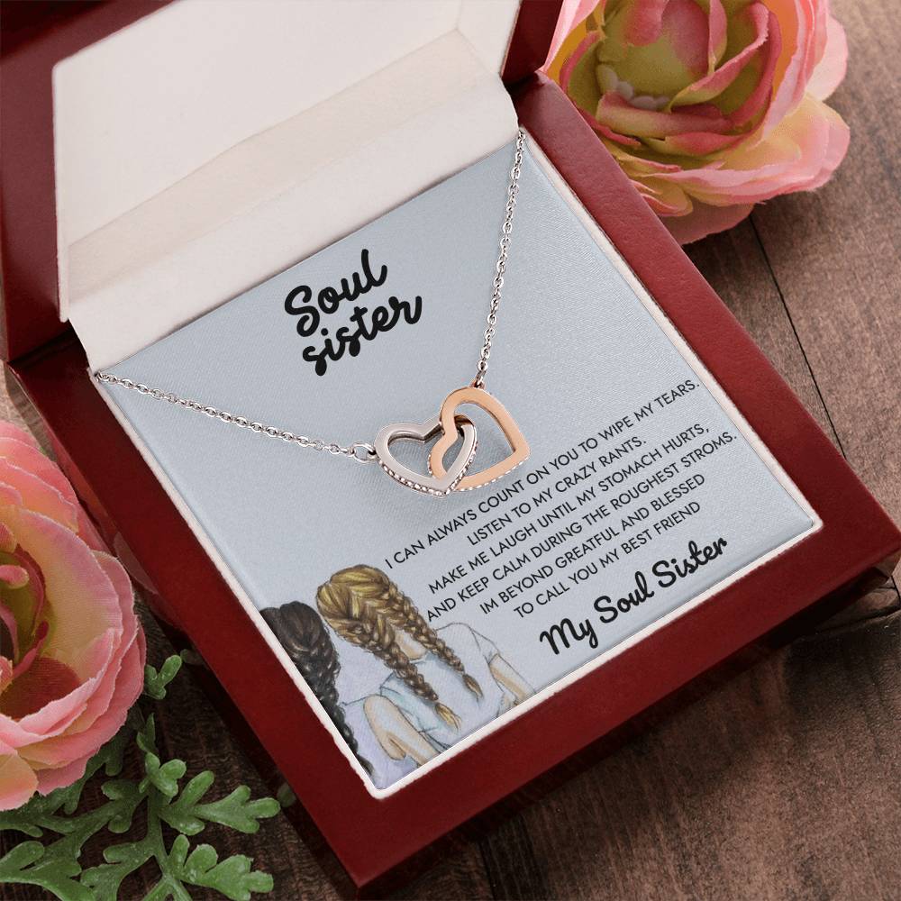 To My Soul Sister -My Reflection Pal Partner In Crime - Necklace Interlocking Hearts Necklace