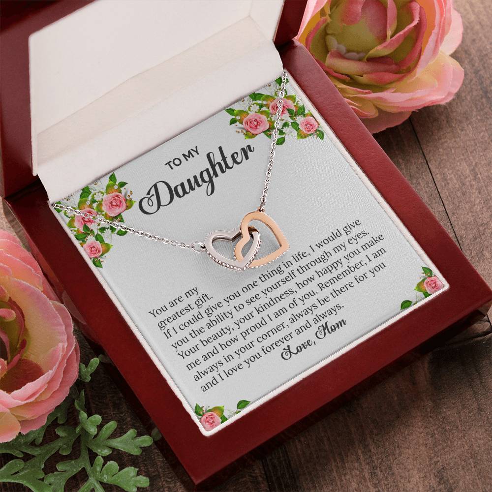 To My Daughter - You Are My Greatest Gift - Love Mom Interlocking Hearts Necklace