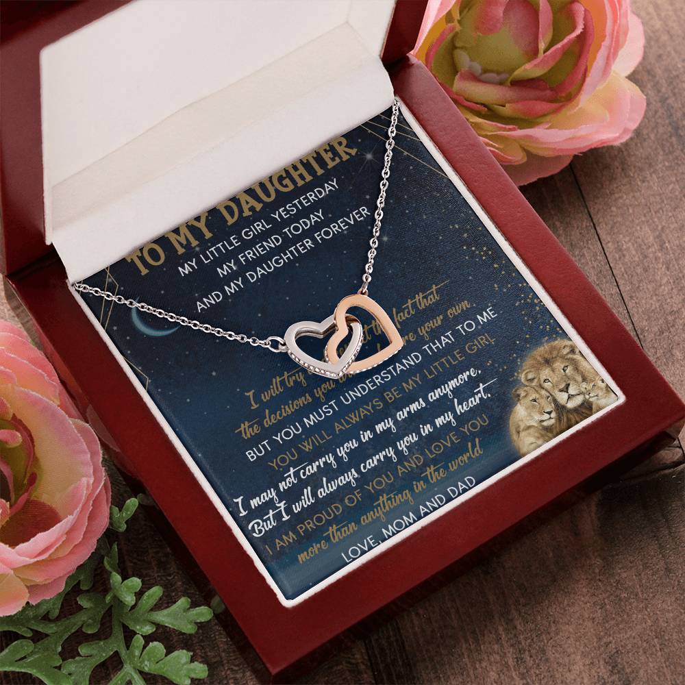 To My Daughter Interlocking Hearts Necklace Message Card