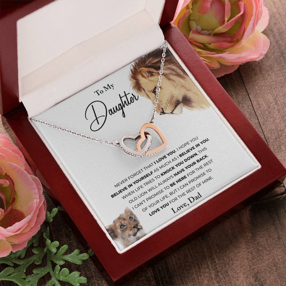 To My Daughter - This Old Lion - Hearts Necklace Interlocking Hearts Necklace