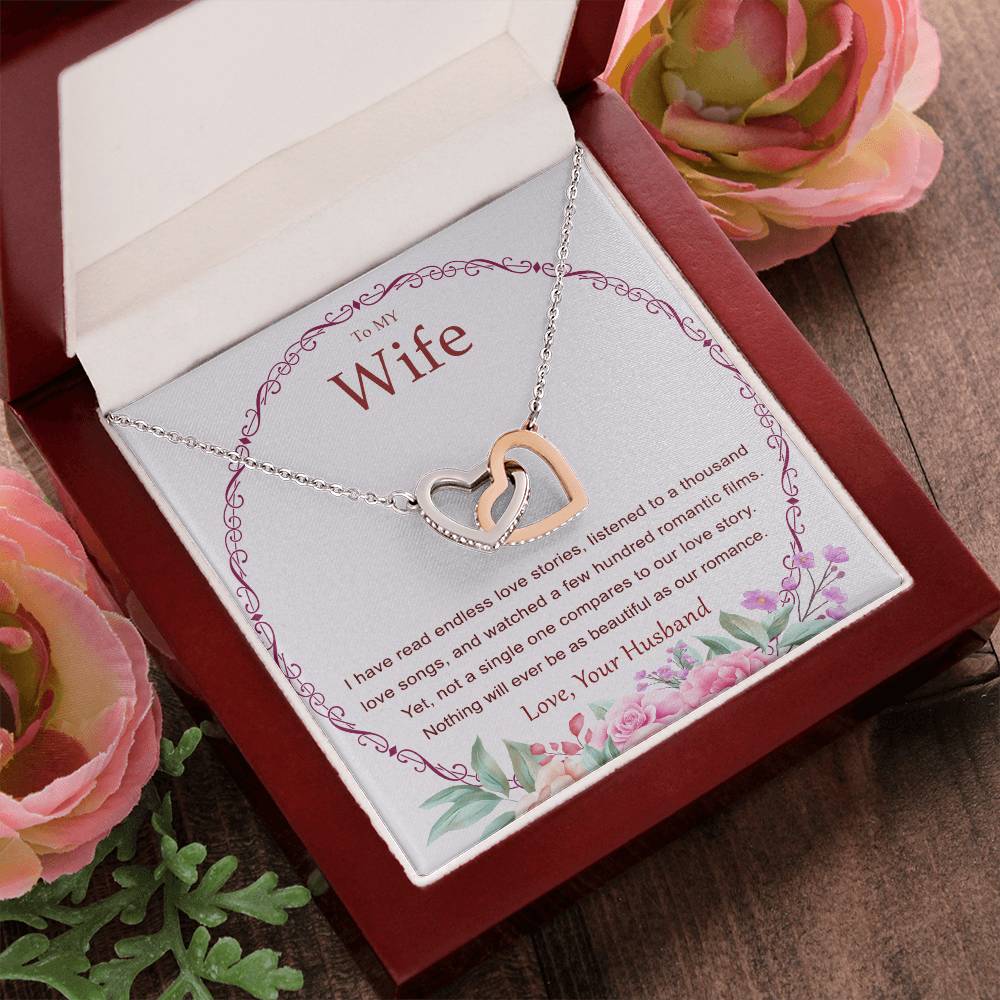Interlocking Heart Necklace For Wife. Heart Touching Message Card Included. Interlocking Hearts Necklace