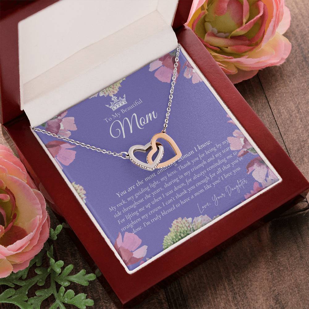 To My Beautiful Mom Necklace Beautiful Mom Gift Mother’S Day Gift Birthday Gift Gift From Daughter On Wedding Day Interlocking Hearts Necklace