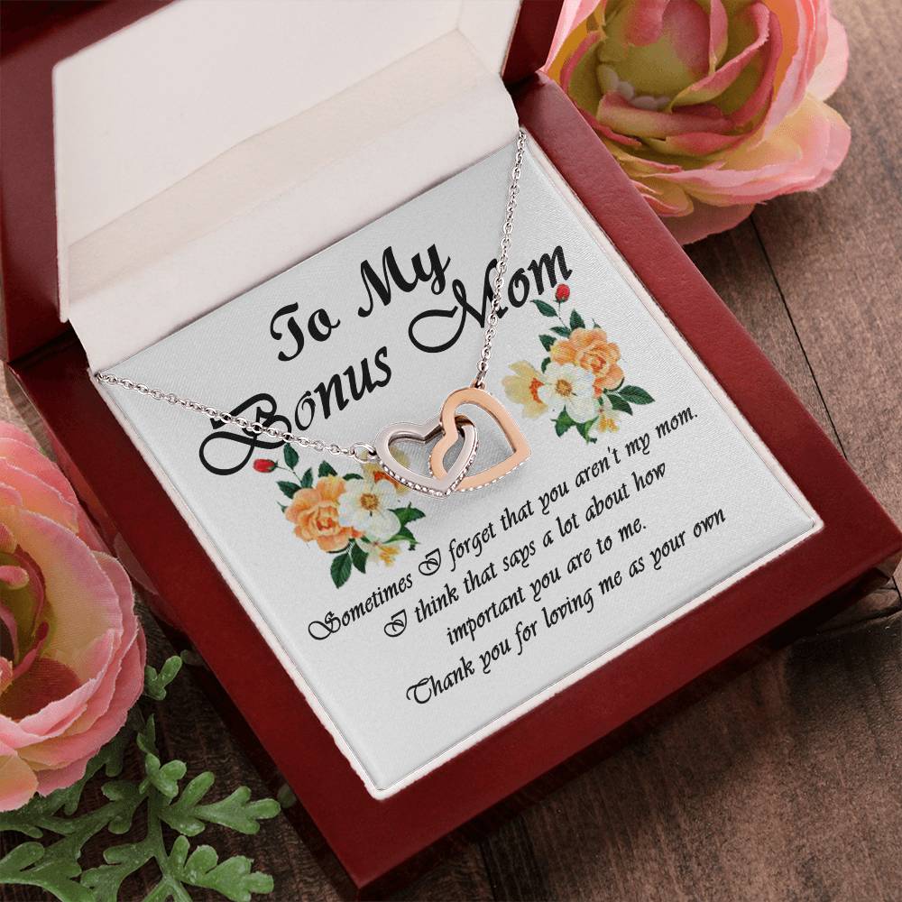 To My Bonus Mom Interlocking Hearts Necklace