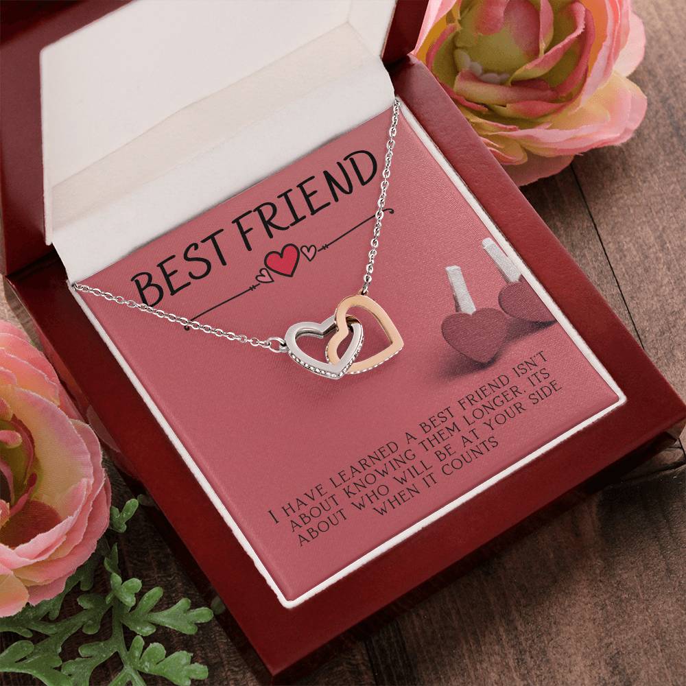 Best Friend Rememberable Quote Box Interlocking Hearts Necklace