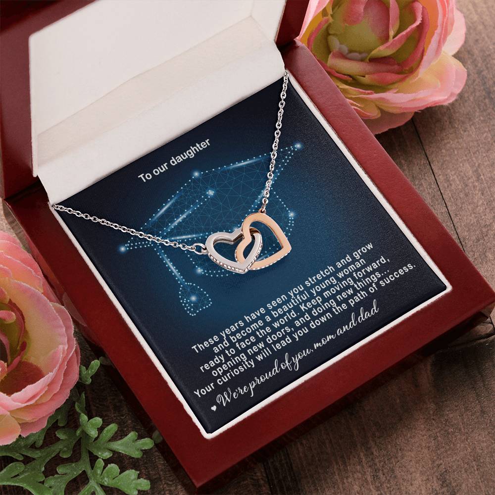 Hey Parents! Beautiful Graduation Gift - Unique Necklace Interlocking Hearts Necklace