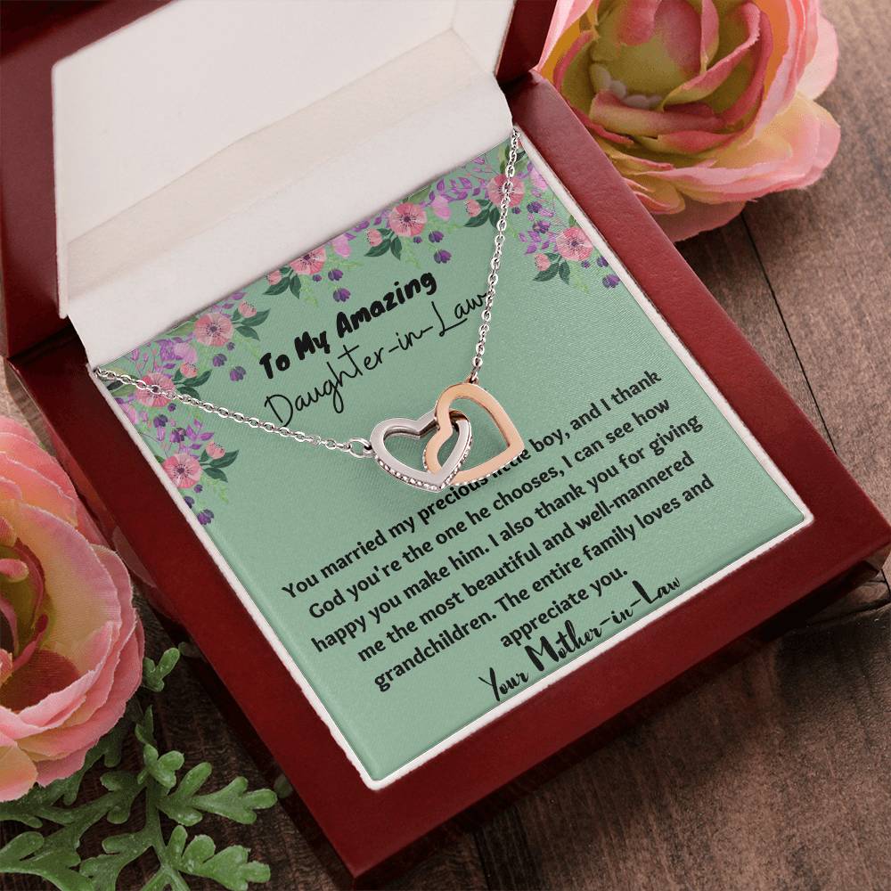 To My Amazing Daughter-In-Law Necklace - $10 Off Interlocking Hearts Necklace