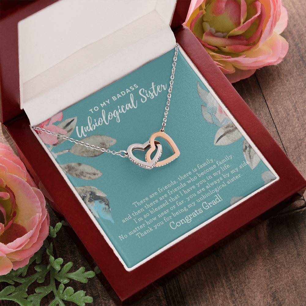 To My Badass Unbiological Sister Bestie Necklace Soul Sister Graduation Gift High School Graduation College Graduation Big Little Sorority Interlocking Hearts Necklace