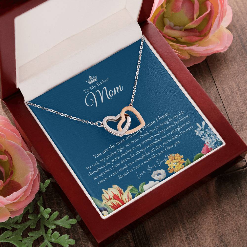 To My Badass Mom Necklace Badass Mom Gift Mother’S Day Gift Birthday Gift Gift From Daughter On Wedding Day Interlocking Hearts Necklace