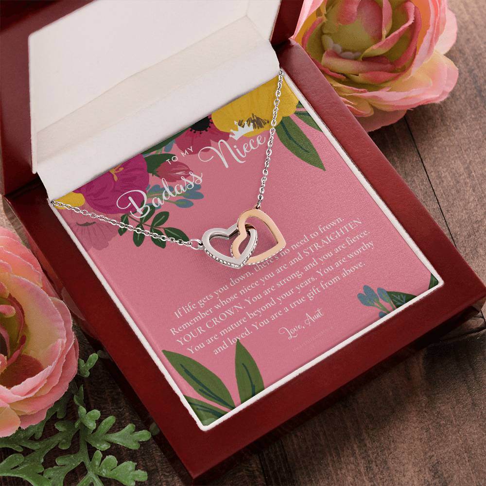 To My Badass Niece Straighten Your Crown Necklace Aunt Niece Necklace Niece Birthday Gift Niece Graduation Gift Interlocking Hearts Necklace