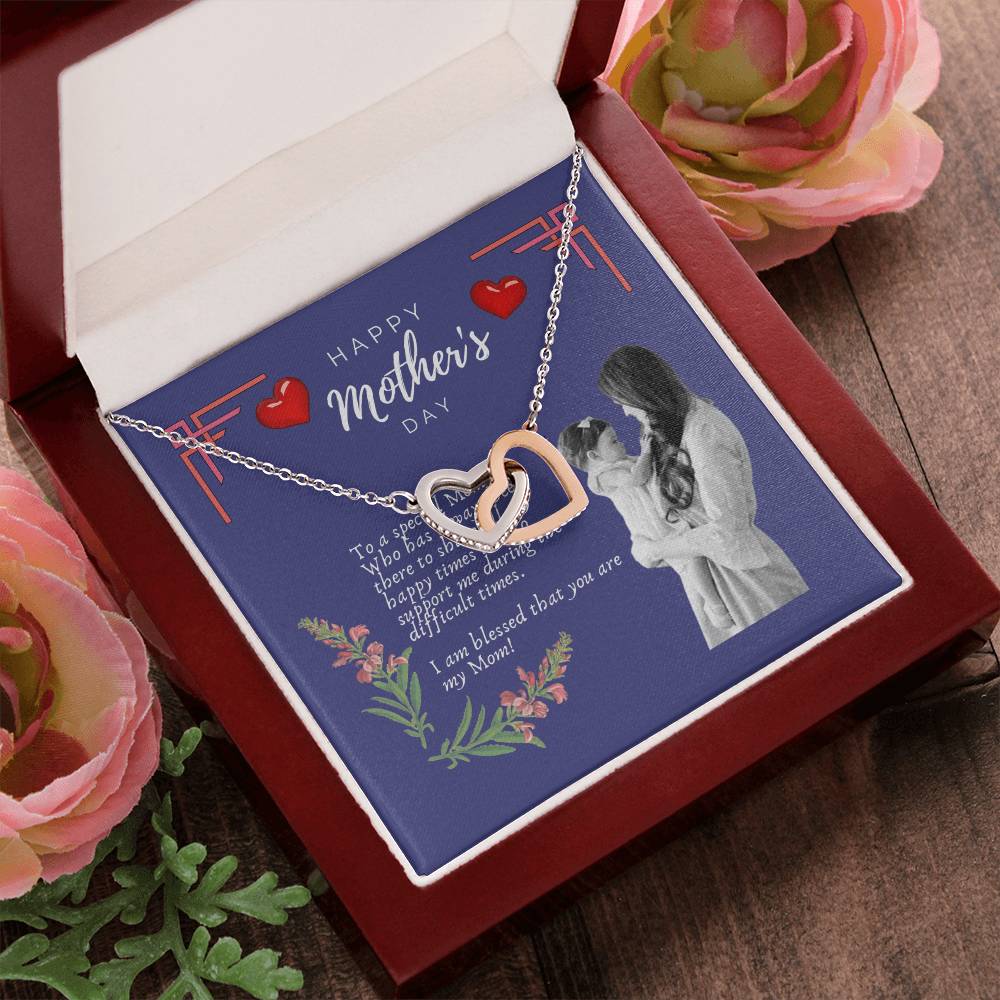 Mother'S Day Interlocking Hearts Pendant Necklace With Royal Blue Message Card Interlocking Hearts Necklace
