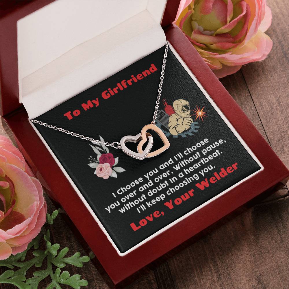 Welder'S Girlfriend Interlocking Hearts Necklace