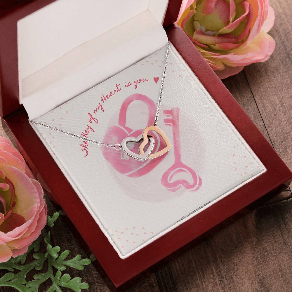 The Key Of My Heart Is Yours Interlocking Hearts Necklace