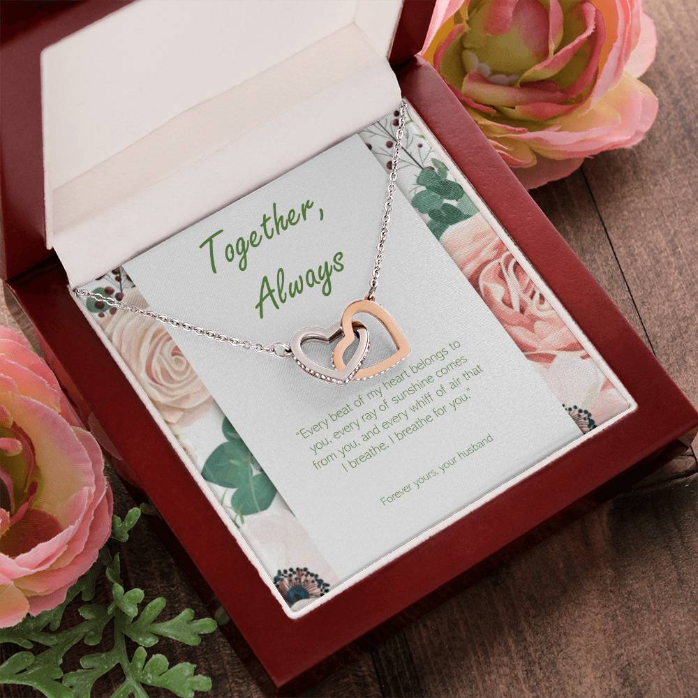 Two Hearts Necklace - Cubic Zirconia Stones Interlocking Hearts Necklace