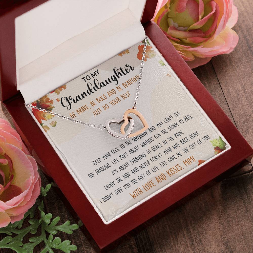To My Granddaughter Interlocking Hearts Necklace Message Card