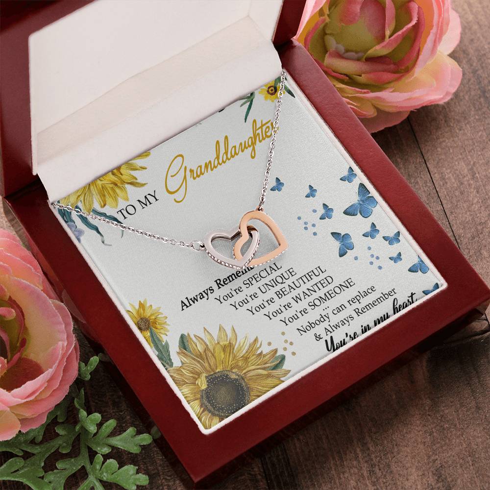 To My Granddaughter Interlocking Hearts Necklace Message Card