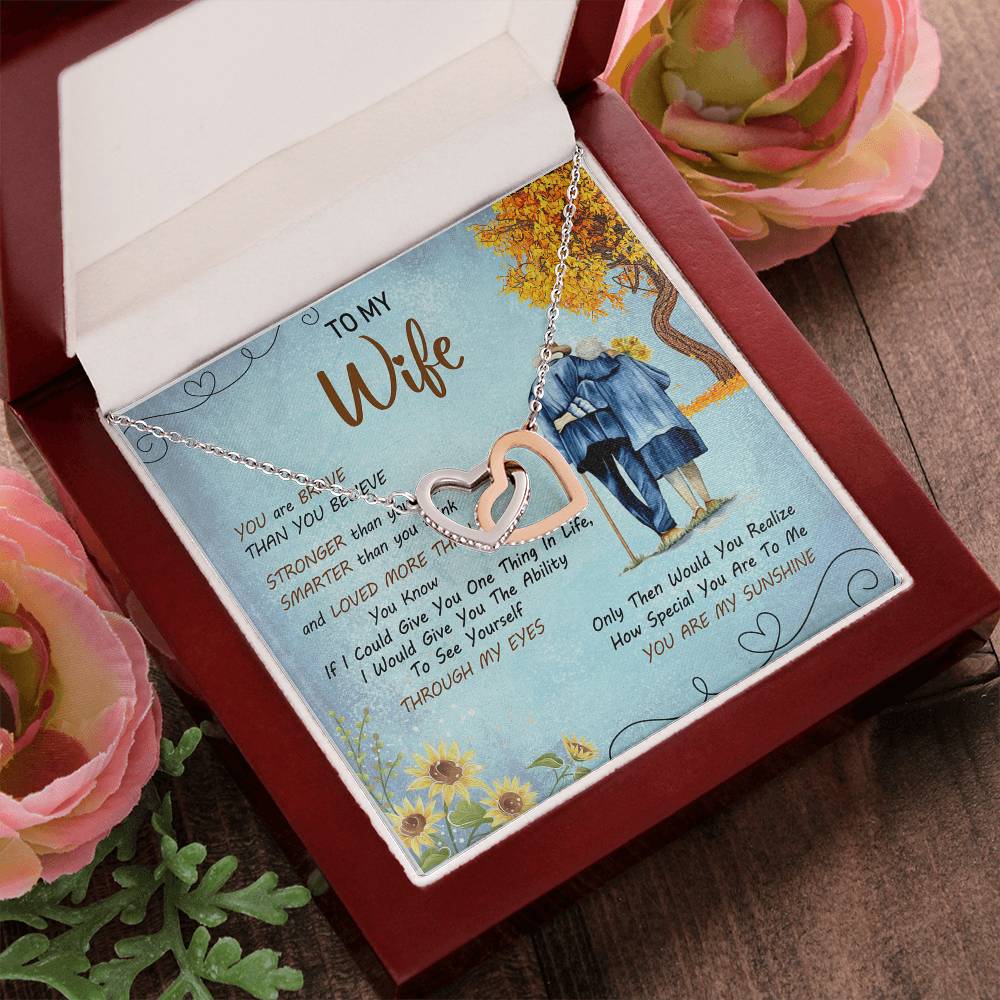 To My Wife You'Re My Sunshine Interlocking Love Necklace Mother'S Day Message Card From Husband Interlocking Hearts Necklace