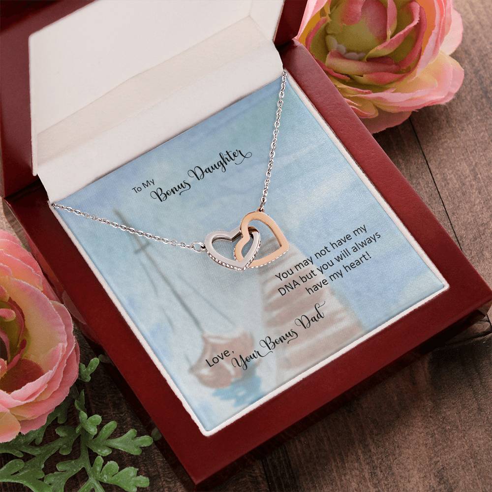 Bonus Daughter From Bonus Dad No Dna But You Have My Heart Interlocking Hearts Necklace