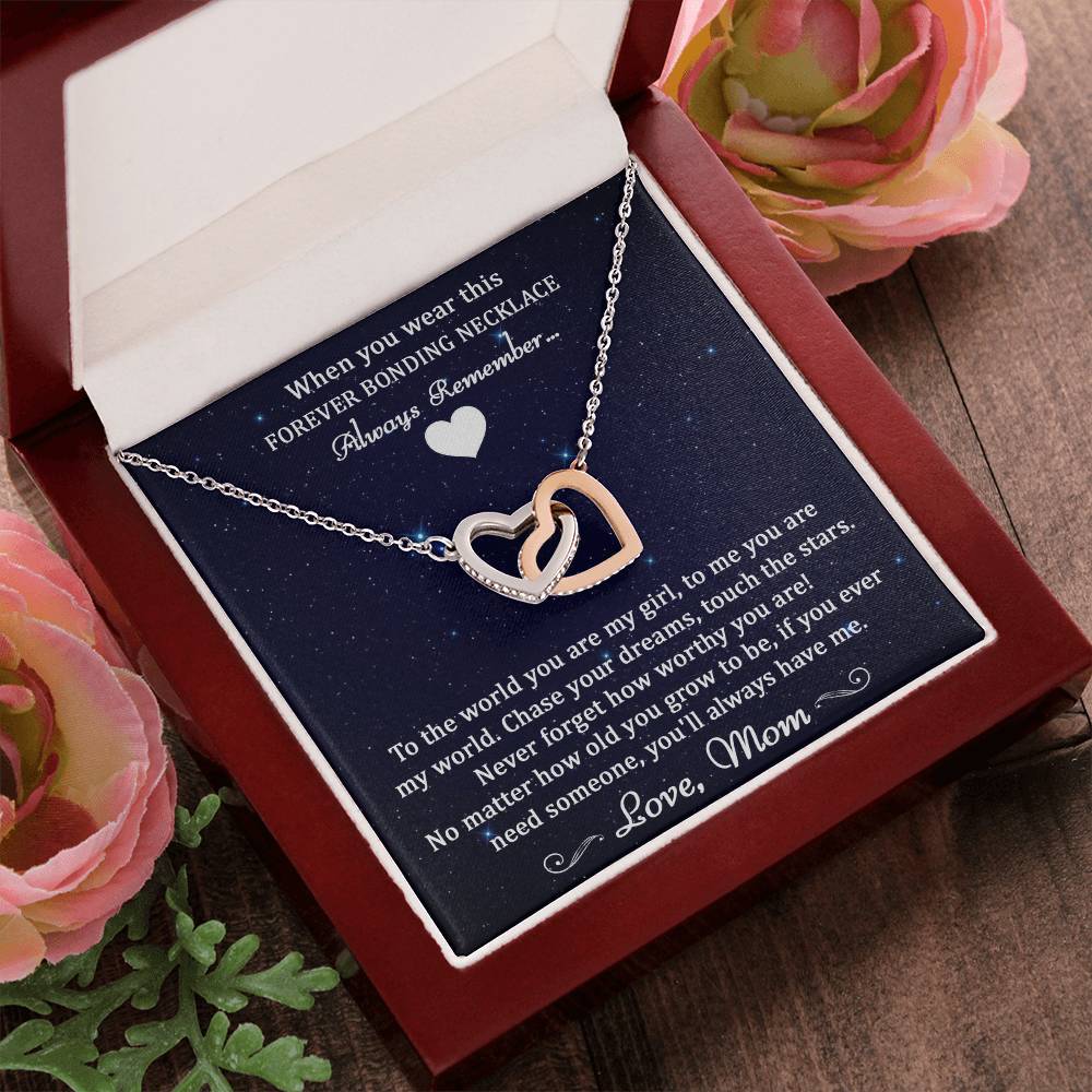 Forever Bonding Heart Necklace Gift Set - To My Daughter You Are My World Interlocking Hearts Necklace
