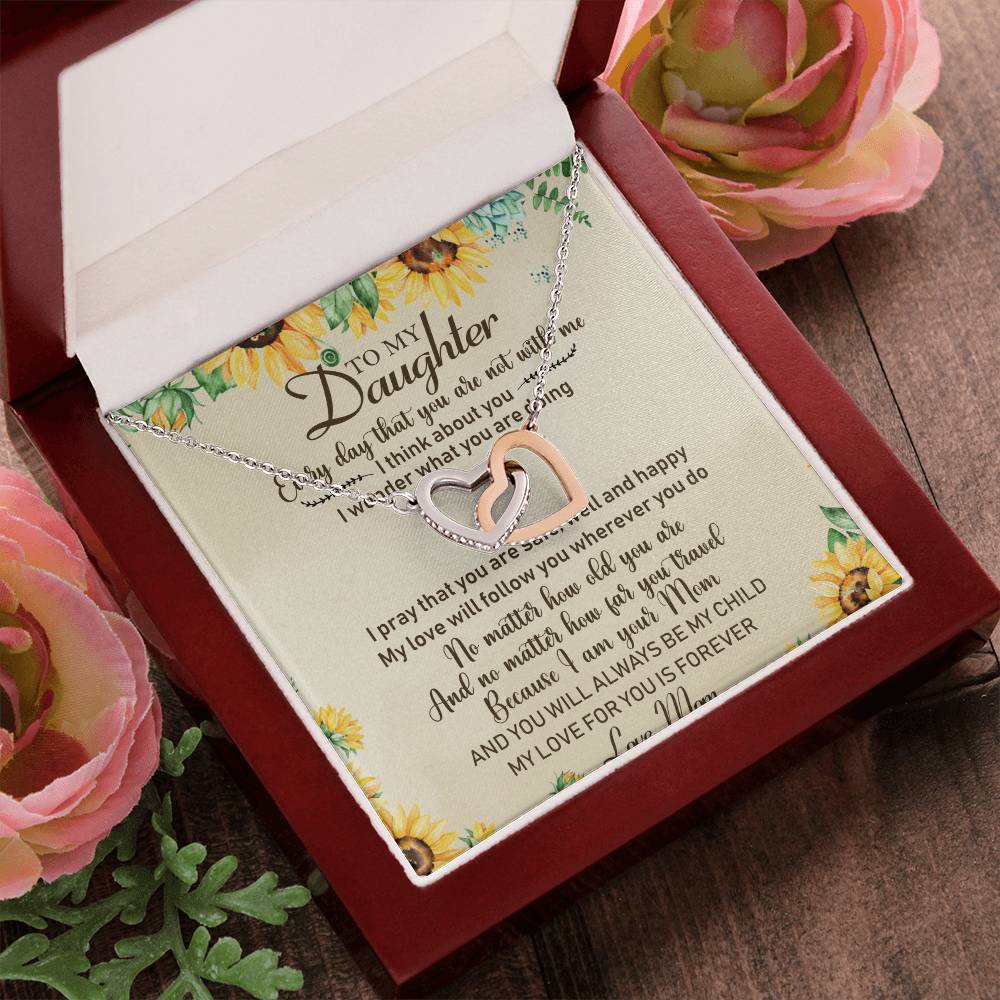 To My Daughter Interlocking Hearts Necklace Message Card