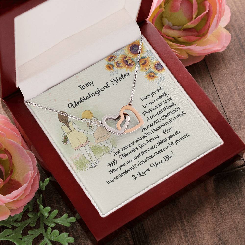 To My Unbiological Sister-A Trusted Friend-By Heart-Interlocking Heart Necklace Interlocking Hearts Necklace
