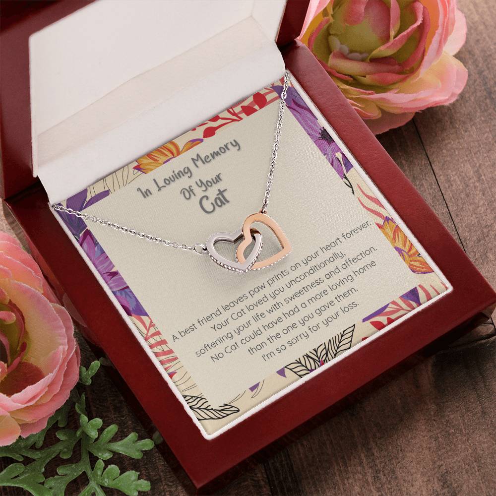 Loss Of Cat - In Loving Memory Of Your Best Friend - Connected Hearts Forever Necklace Interlocking Hearts Necklace